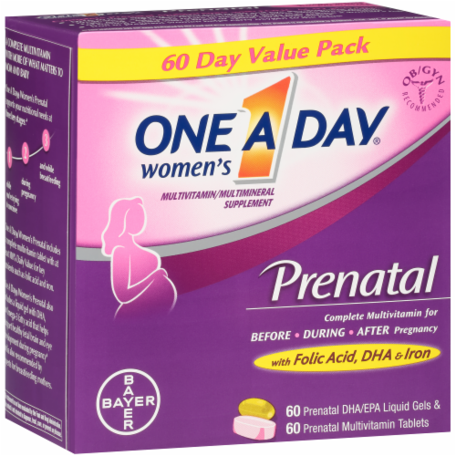 One A Day Women's Prenatal Multivitamin / Multimineral with Folic Acid DHA & Iron Supplement Perspective: left