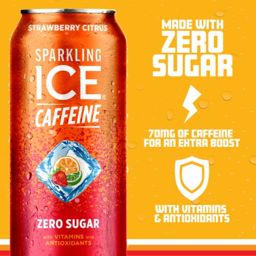 Sparkling Ice® +Caffeine Strawberry Citrus Sparkling Water Perspective: left
