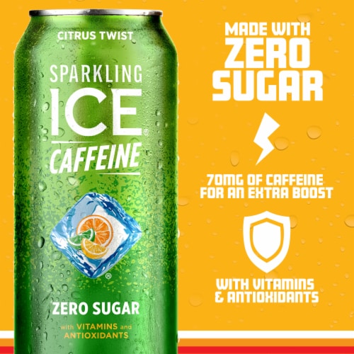 Sparkling Ice® Caffeinated Triple Citrus Flavored Sparkling Water Can Perspective: left