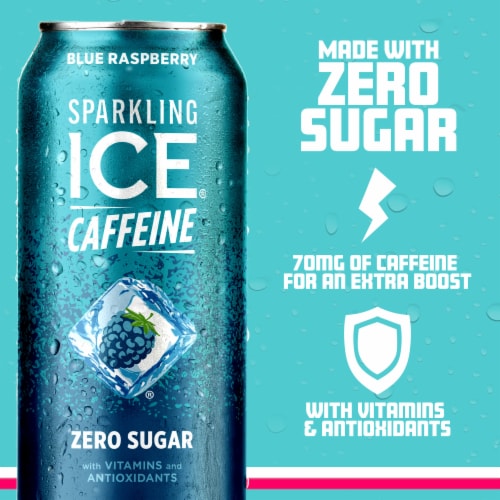 Sparkling Ice® Caffeinated Blue Raspberry Flavored Sparkling Water Can Perspective: left