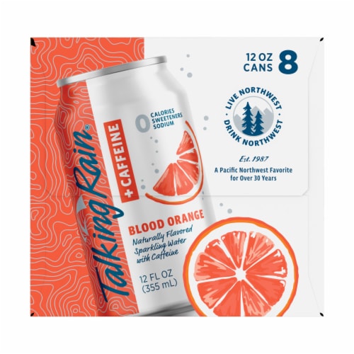 Talking Rain +Caffeine Blood Orange Naturally Flavored Sparkling Water Perspective: left