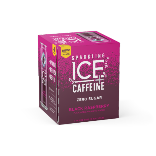 Sparkling Ice® Caffeinated Black Raspberry Flavored Sparkling Water Cans Perspective: left
