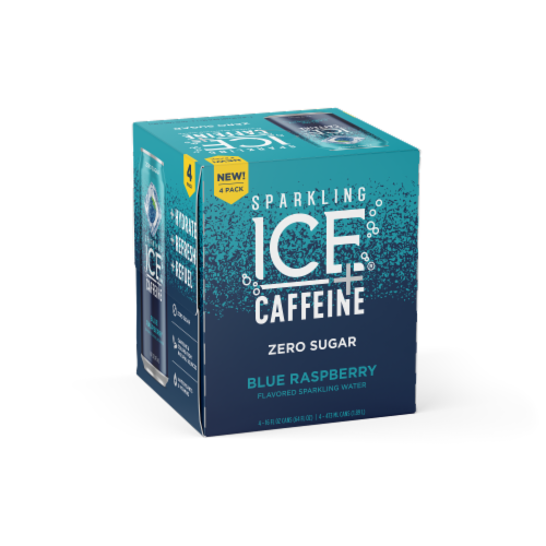 Sparkling Ice® Caffeinated Blue Raspberry Flavored Sparkling Water Cans Perspective: left