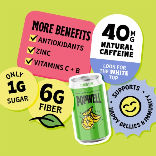 Popwell Lemon Lime Caffeinated Soda 12oz Can Perspective: left