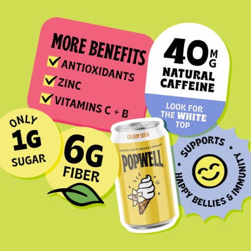 Popwell Cream Soda Caffeinated Soda 12oz Can Perspective: left