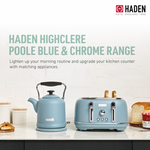 Haden Highclere Stainless Steel Cordless Electric Kettle - Poole Blue Perspective: left