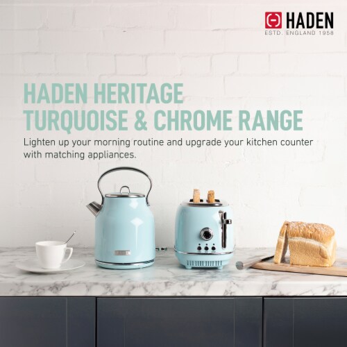 Haden Heritage 2-Slice Wide Slot Toaster - Turquoise Perspective: left
