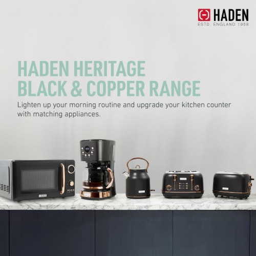 Haden Heritage 4 Slice Wide Slot Stainless Steel Toaster, Black & Copper Perspective: left