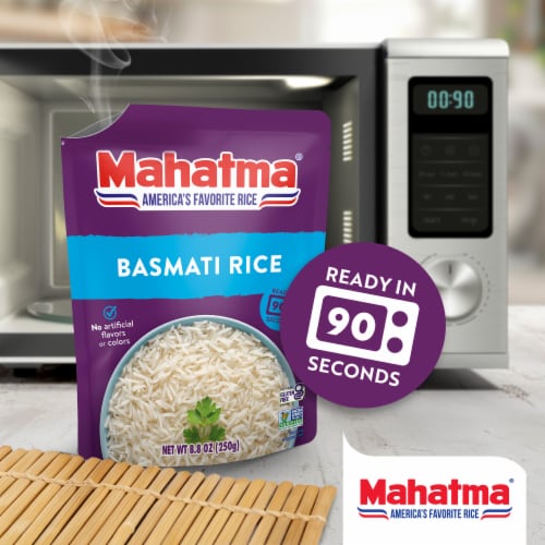 Mahatma Basmati Rice, Ready to Heat 90 Seconds, 8.8oz (250g) Perspective: left