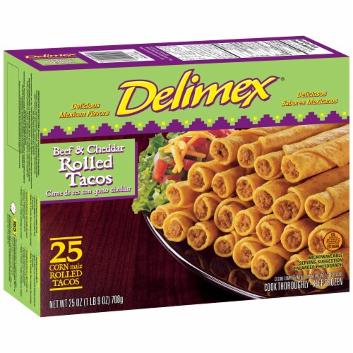 Delimex Beef & Cheese Rolled Taco Taquito Frozen Appetizers 25 Count Perspective: left