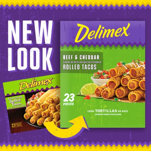 Delimex Beef & Cheddar Corn Rolled Tacos Frozen Snacks Perspective: left