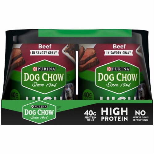 Dog Chow High Protein Chicken and Beef Wet Dog Food Perspective: left