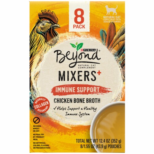 Purina Beyond® Mixers + Immune Support Cat Food Complement Chicken Bone Broth Pouches Perspective: left