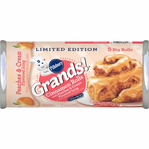 Pillsbury™ Grands!™ Peaches and Cream Flavored Icing Cinnamon Rolls Perspective: left