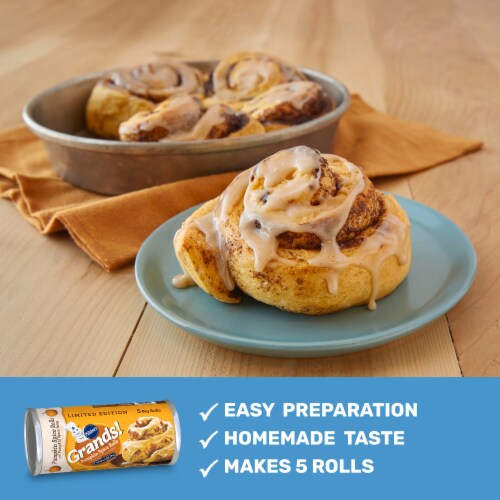 Pillsbury Grands! Limited Edition Pumpkin Spice Rolls with Pumpkin Spice Icing Perspective: left