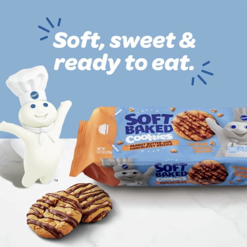 Pillsbury Soft Baked Cookies Peanut Butter with Chocolatey Drizzle Perspective: left