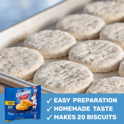 Pillsbury Grands! Buttermilk Biscuits Frozen Dough, Value Pack, 20 ct., 41.6 oz. Perspective: left