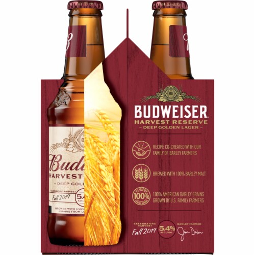 Budweiser Harvest Reserve Deep Golden Lager Beer Perspective: left