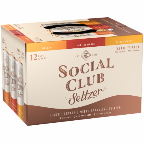 Social Club Seltzer Classic Cocktail Sparkling Seltzer Hard Seltzer Variety Pack Perspective: left