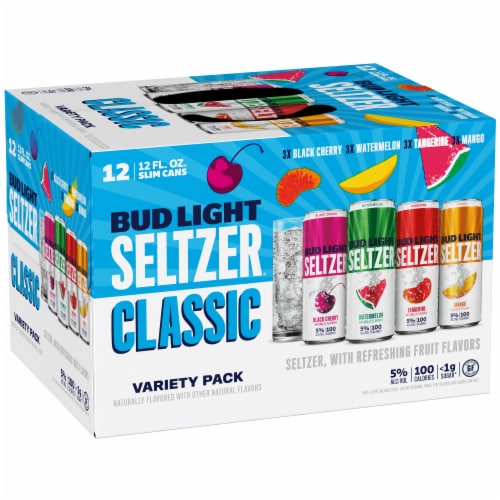 Bud Light Hard Seltzer Variety Pack, Gluten Free, Slim Cans Perspective: left