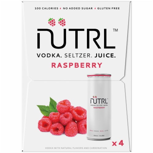 Nutrl Raspberry Vodka Seltzer Juice Can 4 pack / 12 fl oz Perspective: left