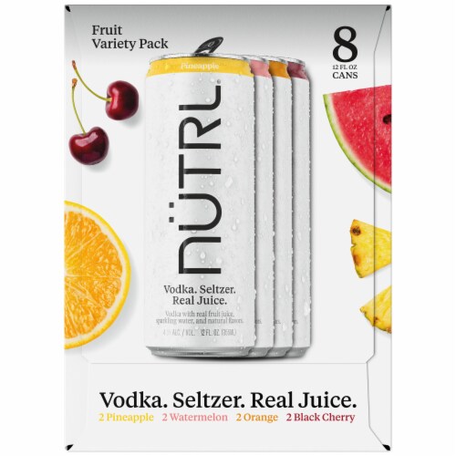 NUTRL Vodka Hard Seltzer, Real Fruit Juice Variety Perspective: left