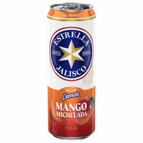 Estrella Jalisco Mango Michelada Beer Tall Can Perspective: left