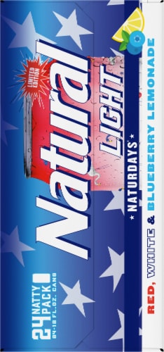 Natural Light Red White and Blueberry Lemonade Flavored Beer Perspective: left