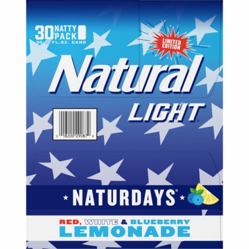 Natural Light Red White and Blueberry Lemonade Flavored Beer Perspective: left