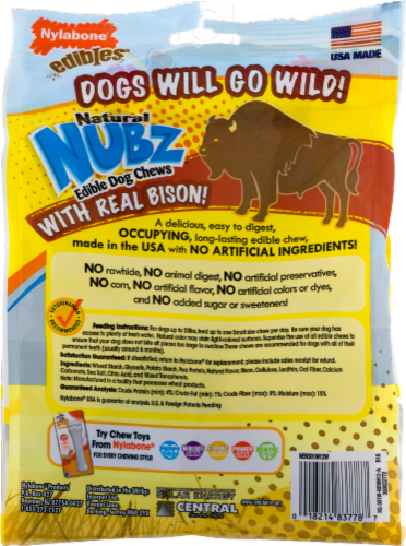 Nylabone Edibles Natural Nubz Wild Bison Flavor Small Chew Dog Treats Perspective: left