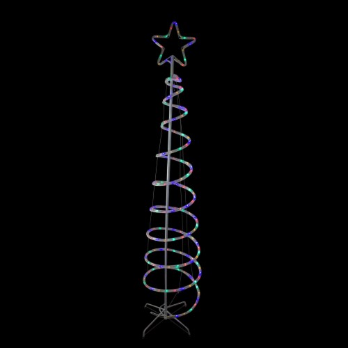 Hofert 7' Pre-Lit Slim Spiral Rope Light Christmas Tree Outdoor Decor - Multicolor LED Lights Perspective: left