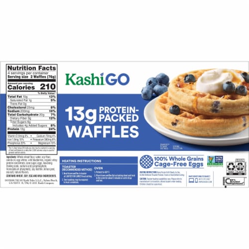Kashi GO Frozen Protein Waffles Wild Blueberry Perspective: left