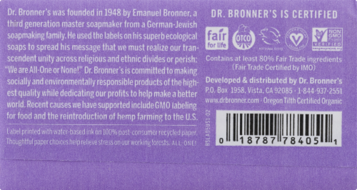 Dr. Bronner's All-One Hemp Lavender Pure-Castile Bar Soap Perspective: left