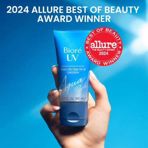 Biore UV Aqua Rich SPF 50 Daily Moisturizer Sunscreen for Face Perspective: left