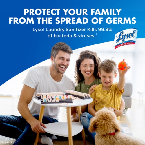 Lysol Free and Clear Laundry Sanitizer, Bacteria Causing Laundry Odor Eliminator 0% Bleach Perspective: left