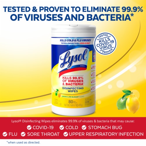 Lysol Disinfectant Multi-Surface and Antibacterial Lemon and Lime Blossom Cleaning Wipes Perspective: left