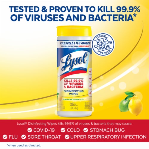 Lysol Disinfecting Wipes, Sanitizing Antibacterial Cleaning Wipes, Lemon and Lime Blossom, 35 ct Perspective: left