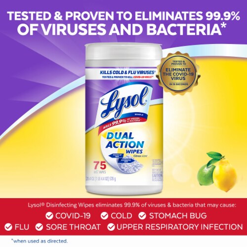 Lysol® Dual Action Citrus Disinfecting Wipes Perspective: left