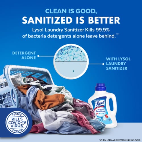 Lysol Laundry Sanitizer, Laundry Odor Eliminator 0% Bleach Laundry Sanitizer, Crisp Linen, 90 fl oz Perspective: left