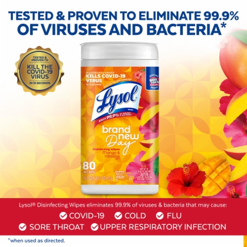 Lysol Multi-Surface Antibacterial Brand New Day Mango & Hibiscus Disinfectant Wipes Perspective: left