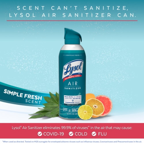 Lysol Air Sanitizing Spray, Odor Eliminating Air Freshener, Simple Fresh, 10 oz Perspective: left