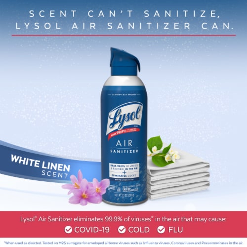 Lysol Air Sanitizing Spray, Odor Eliminating Air Freshener, White Linen, 10 oz Perspective: left