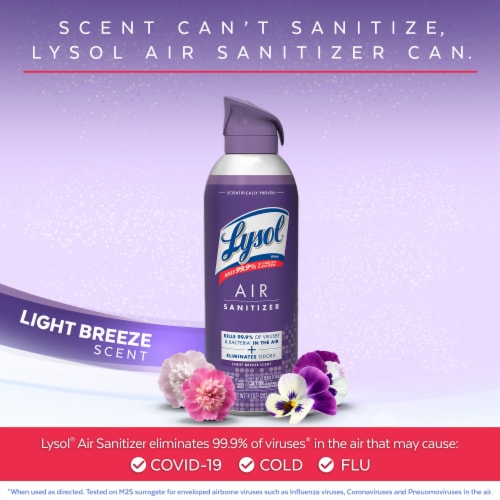 Lysol Air Sanitization and Odor Elimination Light Breeze Scent Air Sanitizing Spray Perspective: left