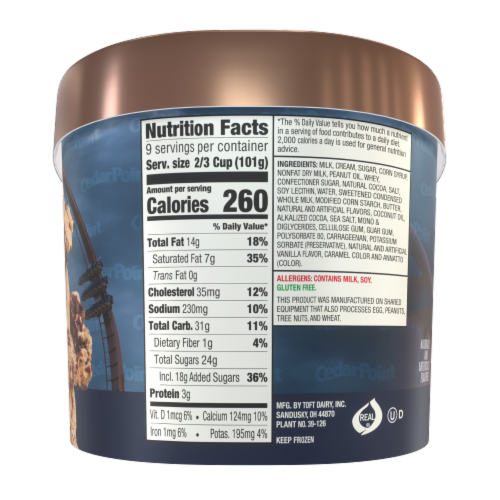 Toft's™ Salty Caramel Fudge Truffle Ice Cream Tub Perspective: left