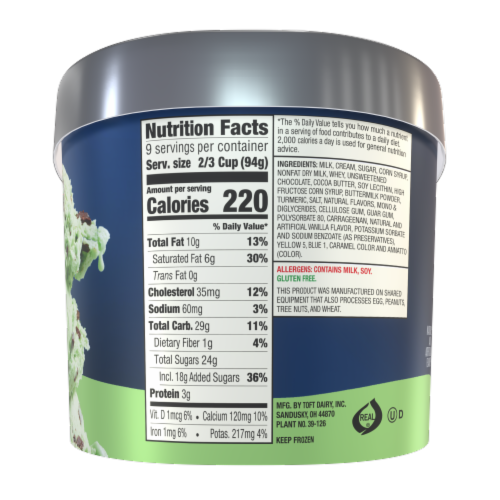 Toft's® Mint Chocolate Chip Ice Cream Tub Perspective: left
