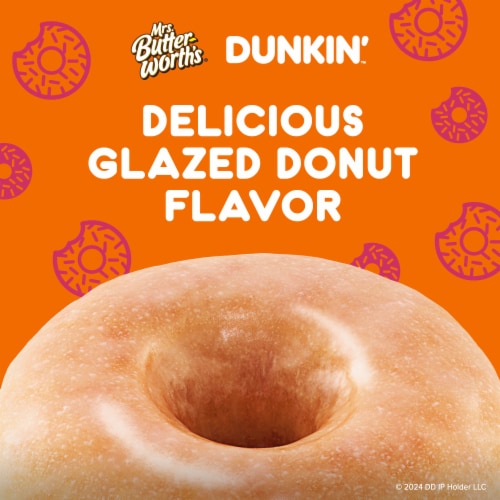 Mrs. Butterworth's Dunkin' Glazed Donut Flavored Pancake Syrup Perspective: left