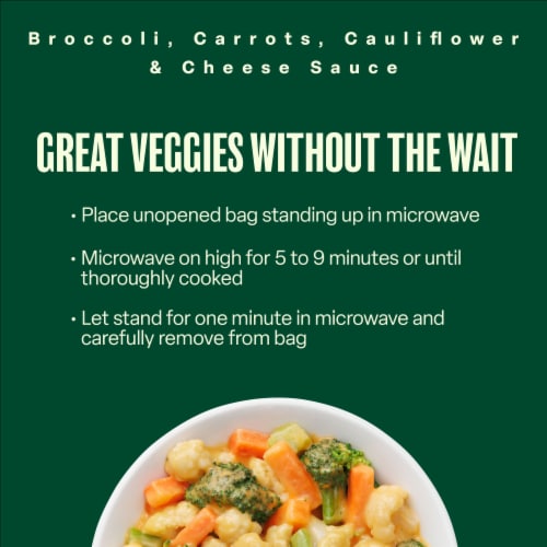 Green Giant Simply Steam Lightly Sauced Broccoli Carrots Cauliflower & Cheese Sauce Perspective: left