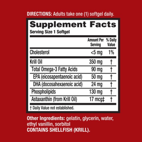 MegaRed Superior Krill Oil Omega 3 Heart Health Supplement Softgels 350mg Perspective: left