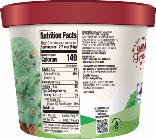 Turkey Hill® Pistachio Almond Frozen Dairy Dessert Tub Perspective: left