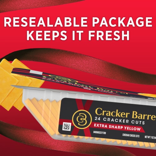 Cracker Barrel Extra Sharp Yellow Cheddar Cheese Cracker Cuts Perspective: left